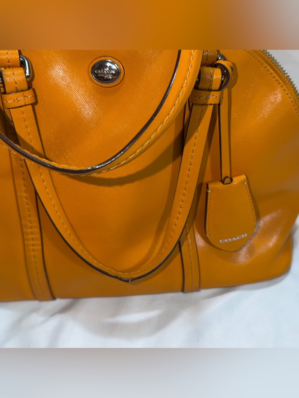 Coach Peyton Cora Domed Satchel Orange Saffiano Leather Crossbody Bag F25671 - Picture 15 of 16